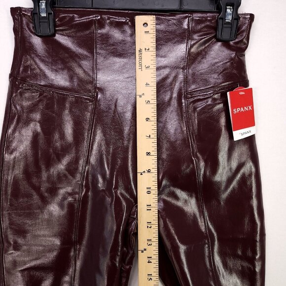 Spanx Fully Lined Shaping Legging Faux Patent Leather Shiny Ruby Womens Medium - Picture 8 of 16